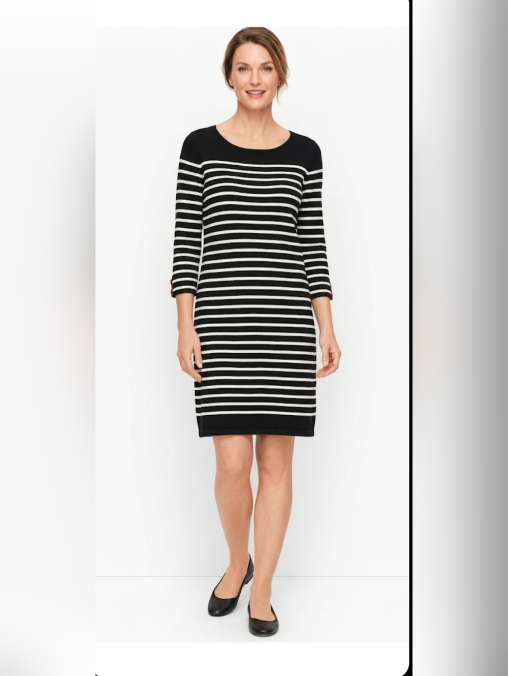 Talbots Black and White Sheath Dress Long Sleeve Crew Neck